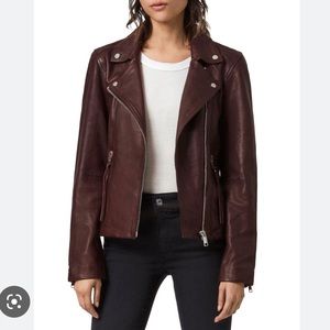 All Saints Dalby Leather Biker Jacket. Size 2 . Burgundy